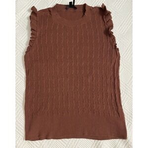 Paige Women's Medium Knit Top Sleeveless Ruffle Fitted Pecan Brown Cotton